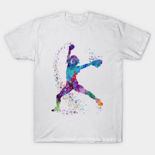 Girl Baseball Pitcher Colorful Watercolor T-Shirt